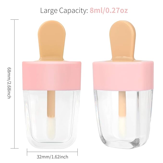 RONRONS Lip Gloss Tubes, 15 Pieces Pink Ice-cream Shaped Empty Lip Gloss Containers Cute Mini Lipgloss Tubes with Wand for DIY Cosmetic Sample Bottles, 8ml