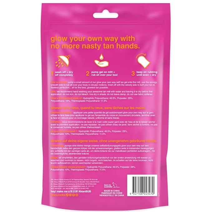 b.tan Gel Body Self Tanning Mitt | Glow Your Own Way Smooth Gel Mitt - Sunless Tan Gel Applicator Glove, Streak-Free, Even Application, Double Sided, Reusable