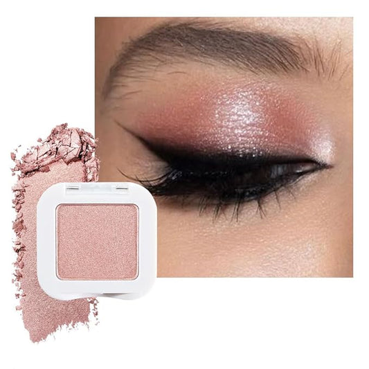 evpct Champagne Shimmer Single Eyeshadow Palette, Rose Gold Ice Pink Nude Glitter Cream Eye shadow Palette Singles Brightener Makeup for Older Women, High Pigment Waterproof Monochrome Mini Eyeshadow