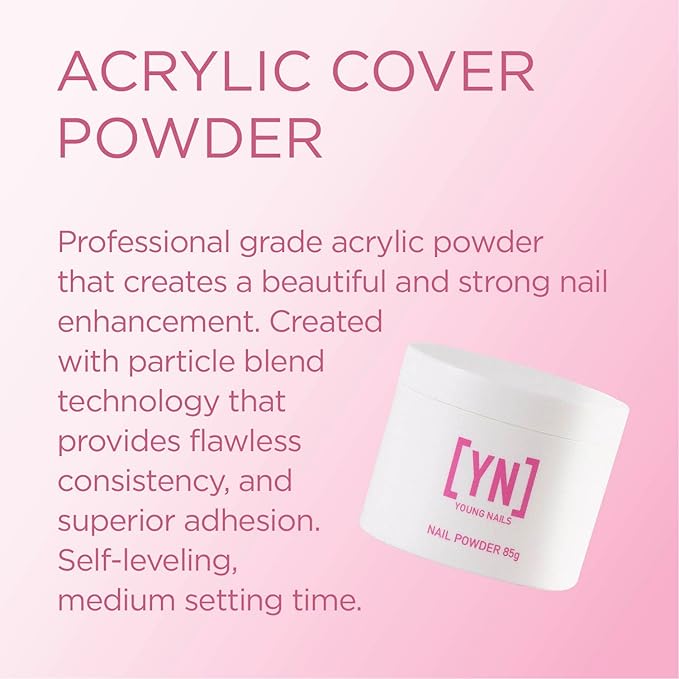 Young Nails Acrylic Cover Powder - Self-Leveling Acrylic Nail Powder, Clear Nude Pink White Acrylic Powder for Nail Extenstion, Professional Grade, Superior Adhesion, Color - Rosebud, 85g