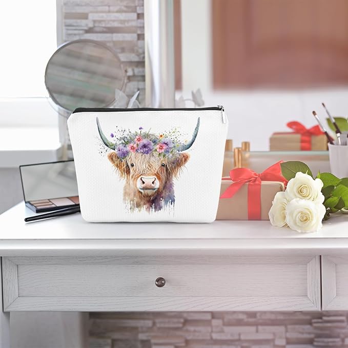 Western cosmetic bag highland cow