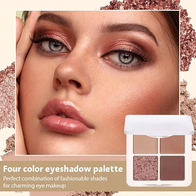 4 Colors Matte Shimmer Eyeshadow Makeup Palette,Nude Light Dark Brown Rose Gold Highly Pigmented Natural Neutral Eye Shadow Palette,Long Lasting Waterproof Naturing-Looking Women Girls Eye Shadow