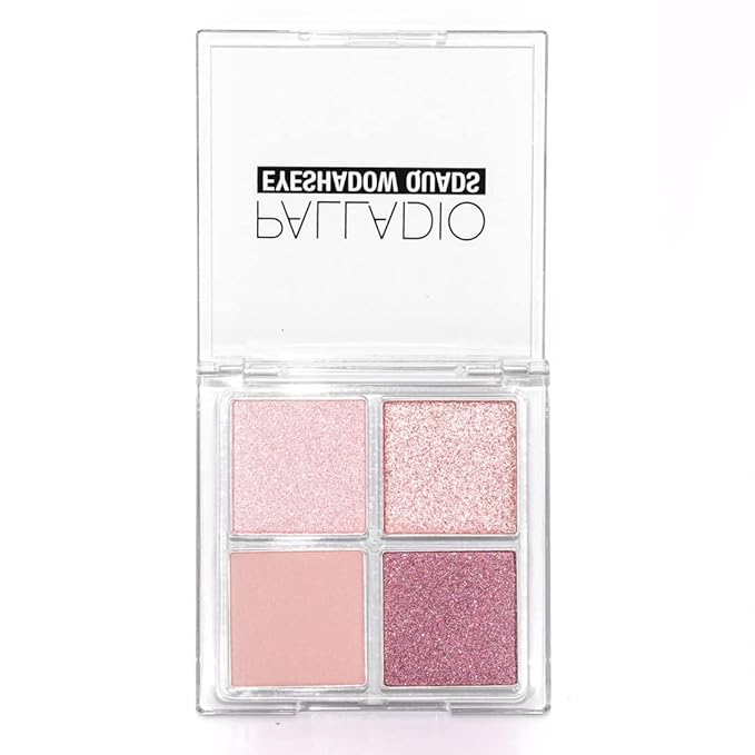 Palladio Eyeshadow Quads Velvety Pigmented Blendable Matte, Metallic & Shimmer Finishes, Creamy Formula, Four Way Quad Eye Shadow Palette, Talc-Free (Girly)