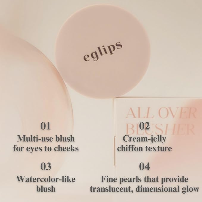 EGLIPS All Over Blusher - Multi-Use Cream Jelly Blush for Eyes & Cheeks Buildable and Blendable Texture with Shimmery Pearls Natural Korean Face Makeup (07 BLUSHED, 0.18 oz)
