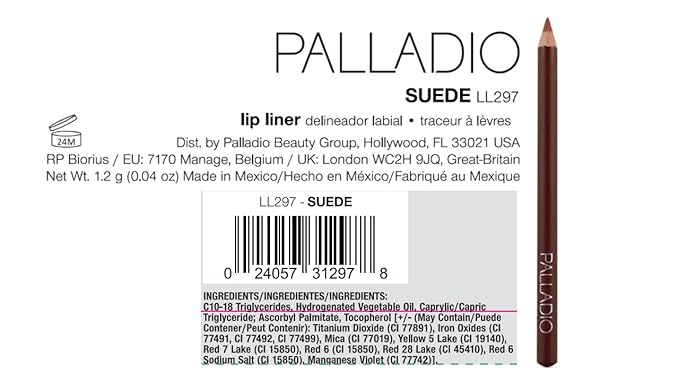 Palladio Lip Liner Pencil, Wooden, Firm yet Smooth, Contour and Line with Ease, Perfectly Outlined Lips, Comfortable, Hydrating, Moisturizing, Rich Pigmented Color, Long Lasting, Suede