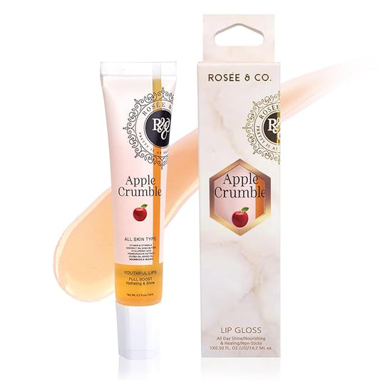 ROSÉE & CO Rosee Lip Gloss Vegan & Cruelty Free Treatment, Professional Make up, Long Lasting Glossy with Shea Butter, Moisturize, Protect & Smooth, High Shine, Non-Sticky (o. Apple Crumble, 0.5)