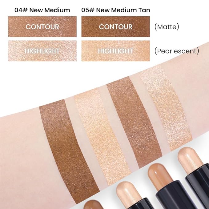 Kaely 2Pcs Cream Bronzer Highlighter Stick,Face Shaping Contouring Shades Makeup,04+05