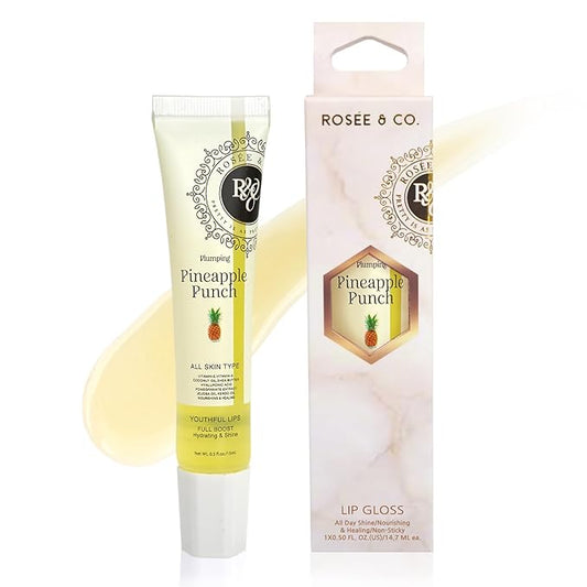 ROSÉE & CO Rosee Lip Gloss Vegan & Cruelty Free Treatment, Professional Make up, Long Lasting Glossy with Shea Butter, Moisturize, Protect & Smooth, High Shine, Non-Sticky (r. Pineapple Punch, 0.5)