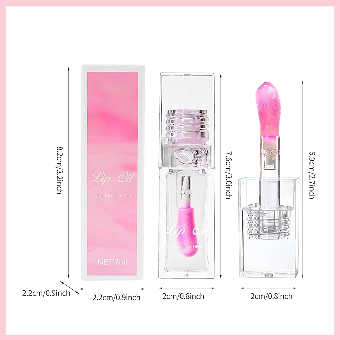 Erinde Magic Color Changing Moisturizing Lip Glow Oil, Plumping Glimmer Changing Lip Oil, Long Lasting Nourishing Lip Glow Oil, Non-sticky Fresh Texture Big Brush Lip Gloss Lip Balm, Transparent