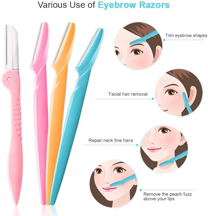 12 Pcs Eyebrow Razor, Face Razors for Women, Exfoliating Trimmers, Eyebrow Grooming Shaper for Women, Peach Fuzz, Hair Removal, Facial Razors Dermaplane Glow Razor