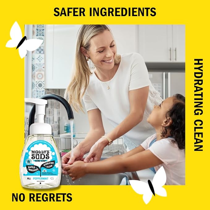 Molly's Suds Foaming Hand Soap - Made with Aloe and Coconut Oil | Moisturizing Hand Wash | Clean Ingredients, Infused with Essential Oils | Peppermint - 8.25 Oz (Pack of 3)