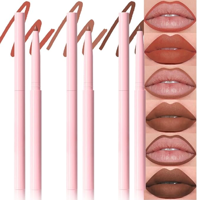 evpct 3Pcs Retractable Lip Liner Pencils Set Pack for Shaping & Sculpting Lips, Nude Pink Orange Coffee Taupe Dark Brown Creamy Matte Velvet Pigmented Lip Liner lipliners Crayon Lipstick,03 + 04 + 05