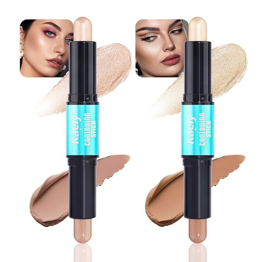 Kaely 2Pcs Cream Bronzer Highlighter Stick,Face Shaping Contouring Shades Makeup,01+02