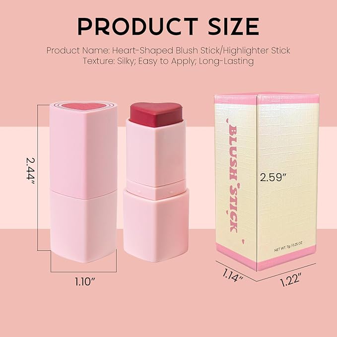 Blush Stick for Cheeks, Cream Blush with Heart-shaped, Blossom Sakura