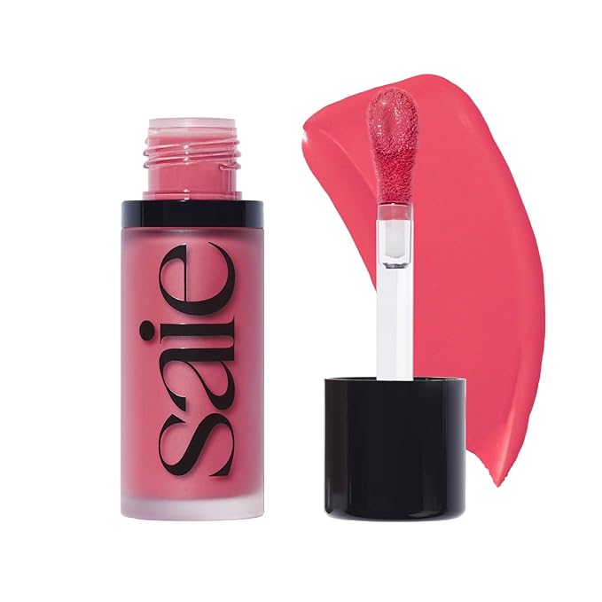 Saie Dew Liquid Blush for Cheeks - Hydrating Cream Blush Stick with a Blendable + Buildable Formula - Skincare Infused Dewy Cheek Tint for a Natural Flush - Glowy Makeup Essential - Flirty (.40 oz)