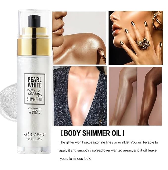 Shimmer Body Oil, Summer Body Glitter Moisturizing Light Shiny Gold)