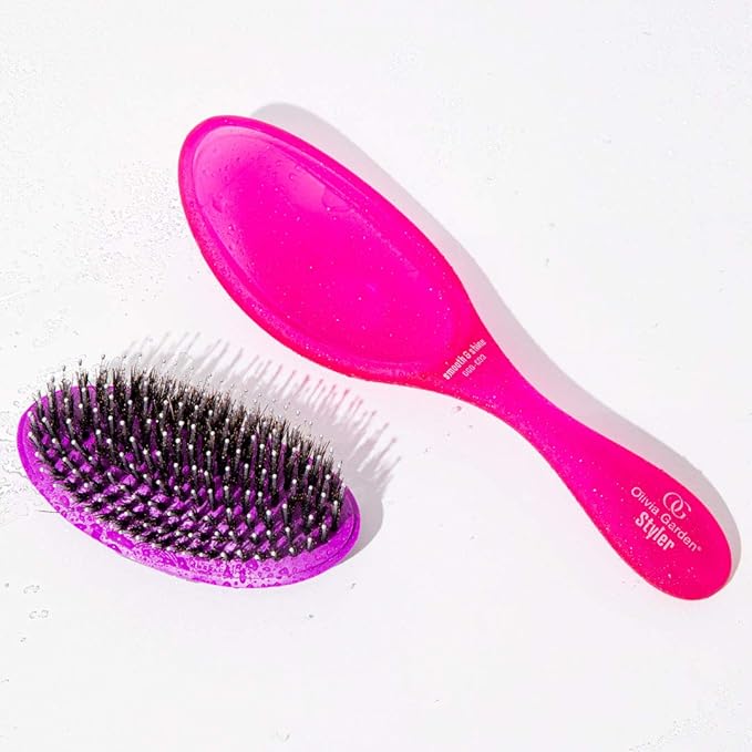 Olivia Garden OG Brush Styler, To Smooth and add Shine, All hair Types, removable cushion for easy cleaning, scalp hugging for scalp massage, gentle, for women, men and children, Black