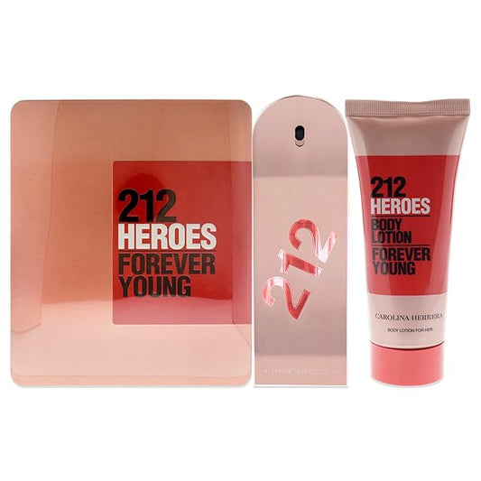 Carolina Herrera 212 Heroes Forever Young 2.7oz EDP Spray, 3.4oz Body Lotion Women 2 Pc Gift Set