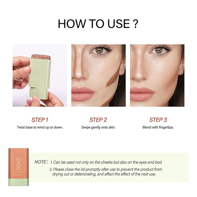Multi-Use Makeup Blush Stick, Beauty Tinted Solid Blush Stick,Facial Contouring Highlight & Brighten Face Stick, Waterproof Moisturizer Stick, Suitable for All Skin (4#Beach Glow)