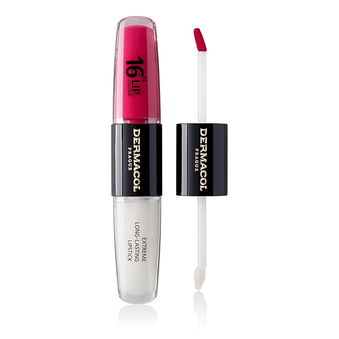 Dermacol NEW 16-Hour Lip Colour, Highly Pigmented Glossy Lip Stain, Two-Phase Lip Plumper Gloss, Kissproof Lip Makeup Products with Matte and Glitter Finish, n.8