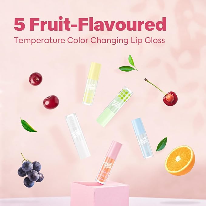 VANERIA Color Changing Lip Gloss,Clear to Pink,Fruit Flavoured Lip Changing Lip Gloss,PH Lip Color,Long Lasting Moisturizing(3.5ml/0.11Fl.Oz) (Oranges)