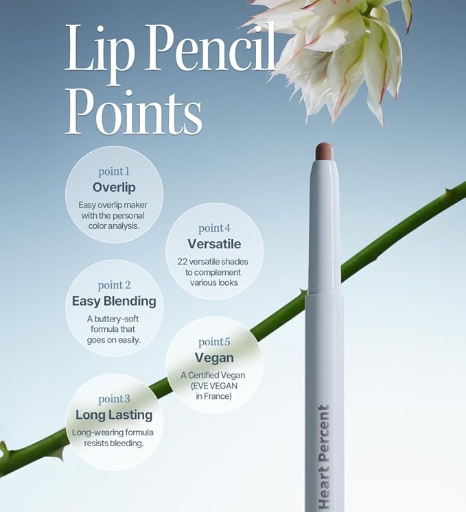 Heart Percent Dote On Mood Lip Pencil, Long-Lasting Creamy Lip Crayon Smooth Color Liner Retractable Lipstick Pencil 0.8g, #05. Apricot Coral