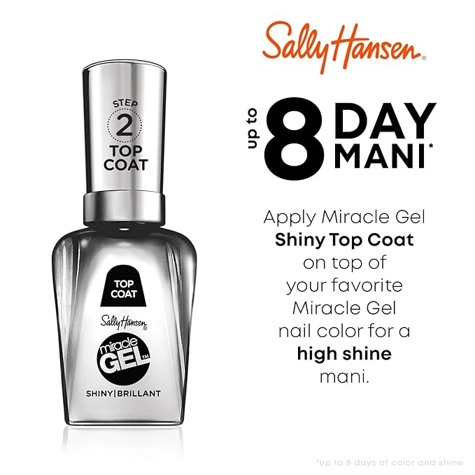 Sally Hansen Miracle Gel Nail Polish Shiny Top Coat Miracle Gel Color Grip Primer, 0.5 fl oz
