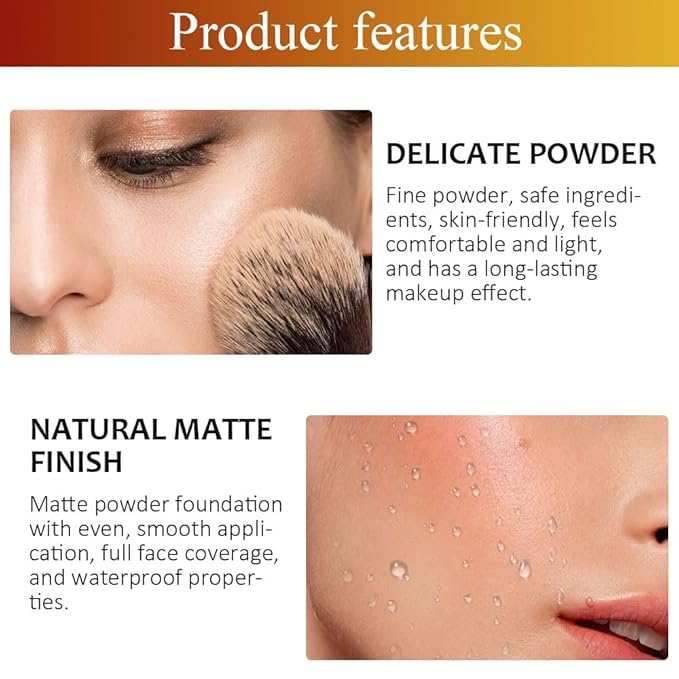 Kaely Oil Free Powder Foundation Waterproof,Face Pressed Powder Natural Finish,08