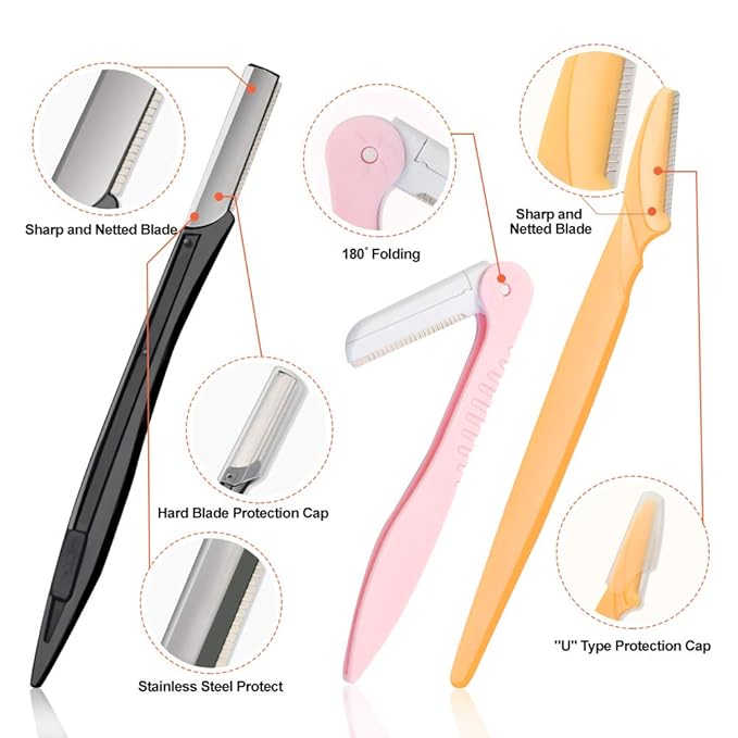 14 in 1 Eyebrow Razor Kit, Professional Dermaplane Face Razor for Women, Eyebrow Trimmer for Hair & Peach Fuzz Remover, Face Shavers for Women with Tweezers/Scissors/Clipper/Spoolie Brush