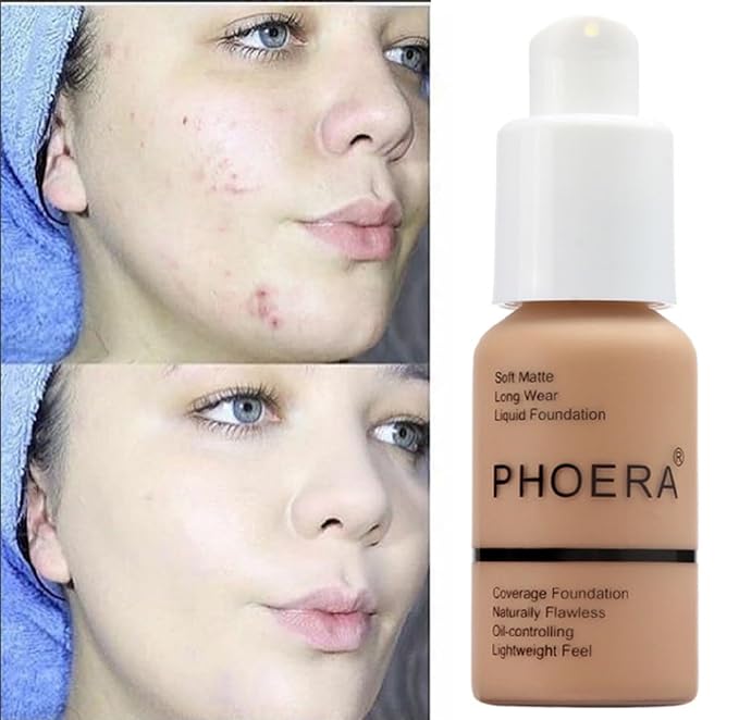 PHOERA Foundation, Long-Lasting Waterproof Oil Full Coverage Flawless 1pcs-111# Chestnut)