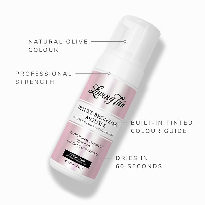 Loving Tan Deluxe Bronzing Mousse, Ultra Dark-Streak Free, Natural looking, Professional Strength Sunless Tanner- Up to 5 Self Tan Applications per Bottle, Cruelty Free, Naturally Derived DHA- 4 FL Oz