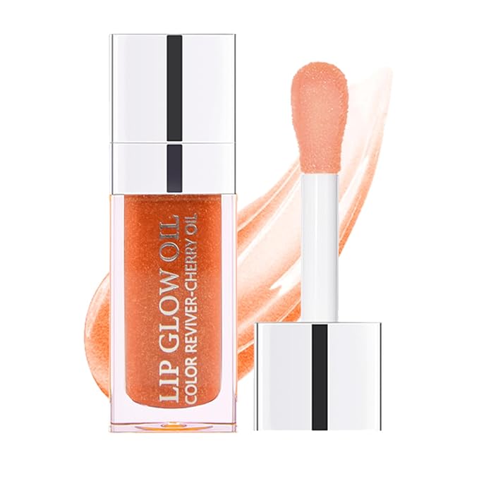 Lip Oil, Hydrating Lip Gloss Tinted Lip Balm Transparent Lip Care, Big Brush Head Glitter Shine, Long Lasting Nourishing Non-sticky Fresh Texture