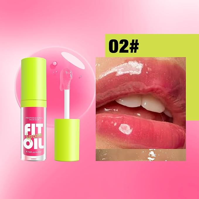 Hydrating Lip Oil, Big Brush Head Lip Glaze Shiny Transparent Lip Glow Oil, Nourishing & Non-sticky Long Lasting Fresh Clear Smooth Lip Care Plumping Lip Oil (# 02)