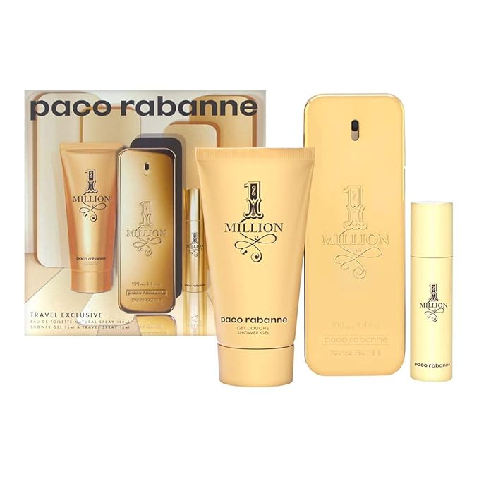 1 Million by Paco Rabanne Eau de Toilette Spray 100ml, Shower Gel 75ml & Eau de Toilette Spray 10ml
