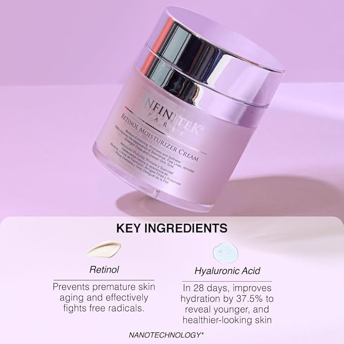 Infinitek Paris Retinol Face Moisturizer Night Cream - Premium Skin Care with Collagen & Vitamin E. Advanced Anti-Aging and Antioxidant Face Cream. Skin Vitamin Enriched Moisturizer for Radiant Skin