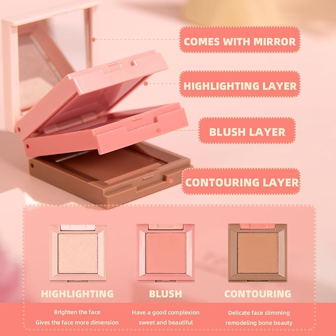 3 in 1 Highlighter Contour Blush Makeup Palette,