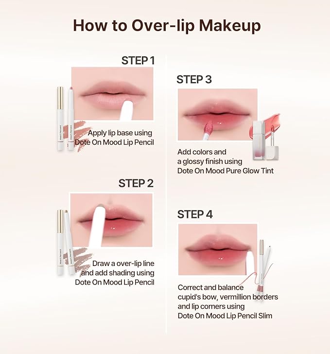 Heart Percent Dote On Mood Lip Pencil Slim, Defines and Fills Creamy Lip Liner Retractable Lipstick Pencil with Built-In Sharpener, #03. Oat Beige