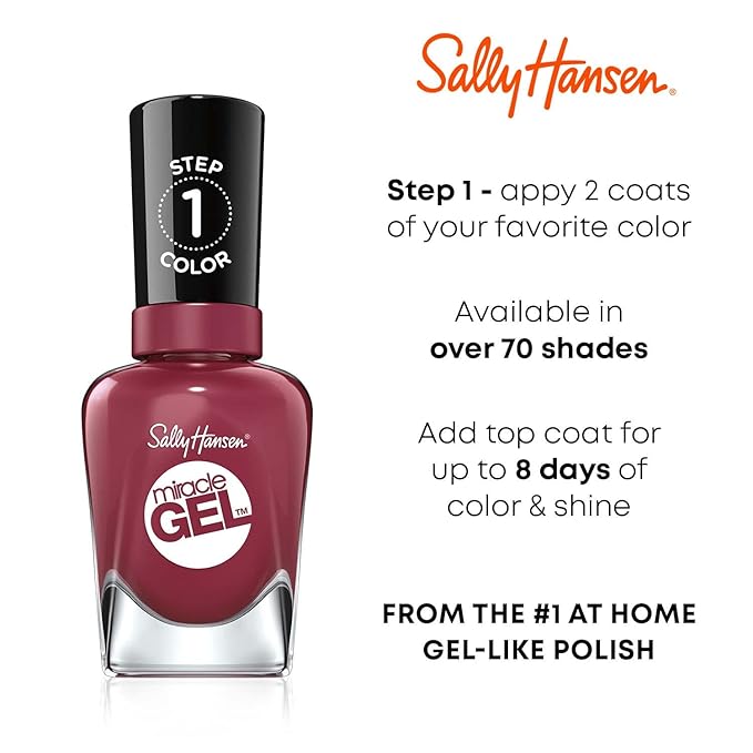 Sally Hansen Miracle Gel Nail Polish, Shade Bordeaux Glow 469 (Packaging May Vary) (Pack of 2)