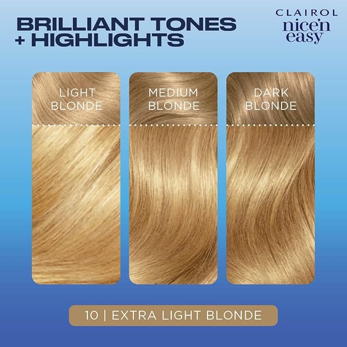 Clairol Nice'n Easy Permanent Hair Dye, 10 Extra Light Blonde Hair Color, Pack of 3