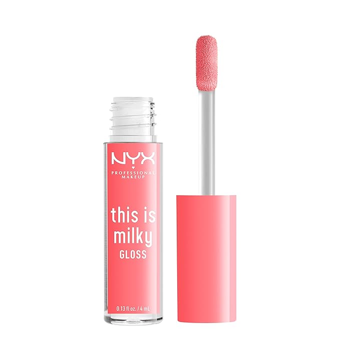 NYX PROFESSIONAL MAKEUP This Is Milky Gloss, Vegan Lip Gloss, 12 Hour Hydration - Moo-dy Peach (Sheer Coral)