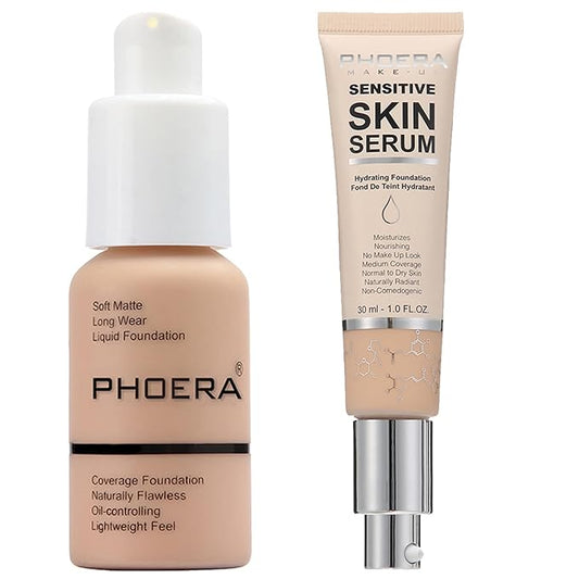 PHOERA Foundation Full Coverage,and Medium Coverage 2024 New Complexion(103+N02/Warm peach+Nude)