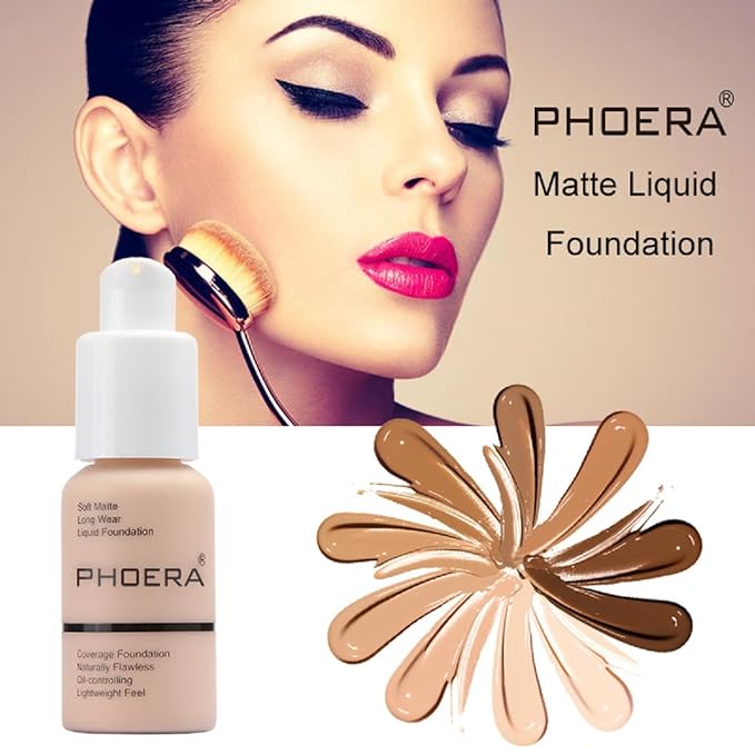 2 Pack PHOERA Foundation,Full Coverage Foundation, Concealer Foundation Warm peach） 30ml