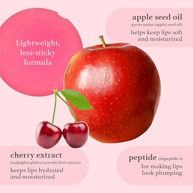 NOONI Korean Hydrating Lip Oil - Applecherry | Long-Lasting, Moisturizing, Plumping, Revitalizing for Dry Lips, Waterproof, No Peel Off, Hydrating, Nourishing Crystal Clear, 0.12 FL Oz