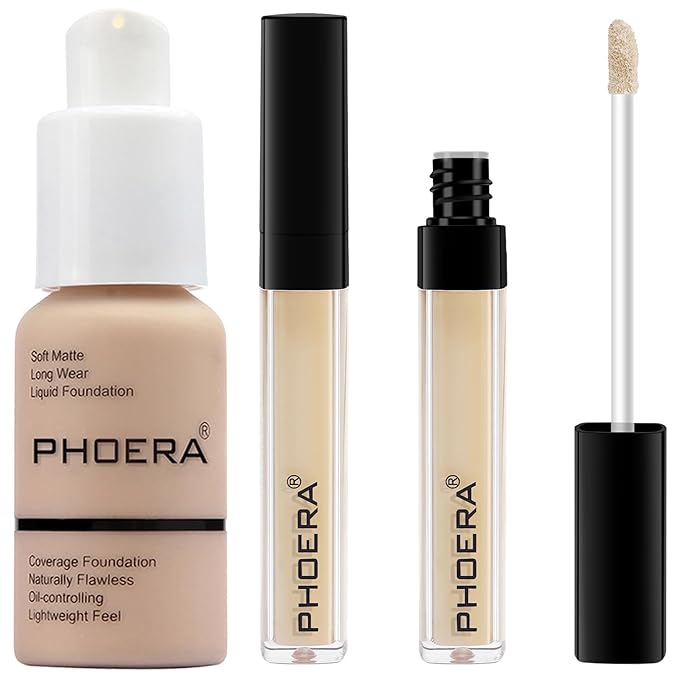 PHOERA Foundation Full Coverage,PHOERA Concealer Lightweight Full Coverage,PHOERA Complexion(102 Nude+102#NEUTRAL)