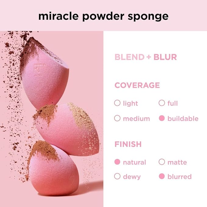 Real Techniques 6 Pack Assorted Makeup Blending Sponges, 3 Miracle Makeup Sponges, For Blending, Baking, And Setting, Use With Foundation & Powder, Dewy or Matte Finish, Cruelty-Free