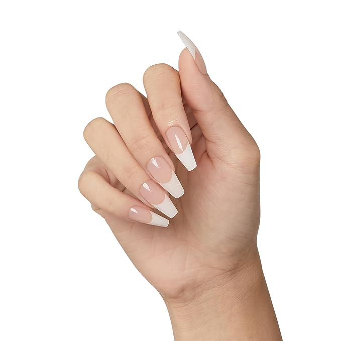 KISS Salon X-tend, Press-On Nails, Nail glue included, 'Trustfall', Beige, Long Size, Coffin Shape, Includes 30 Nails, 5Ml Led Soft Gel Adhesive, 1 Manicure Stick, 1 New Mini File, New Prep Pad