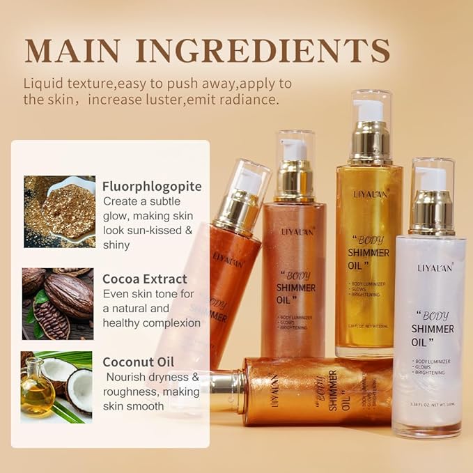 Liyalan Shimmer Body Oil Gold 5 Color Bronze Fl Oz/#02)