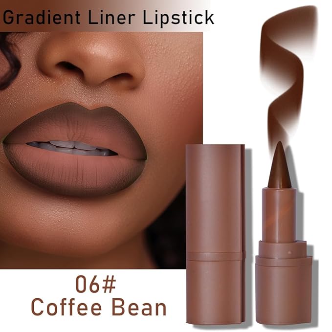 2-in-1 Gradient Lip Liner and Lipstick Lip Combo Set - Achieve Flawless Contour and Gradual Ombre Effect with Easy-to-Use Crayon Form and Cone Tip (01# Milk Tea & 06# Coffee Bean, 2 Count (Pack of 1))