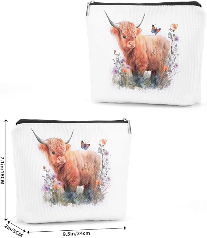 Western cosmetic bag highland cow