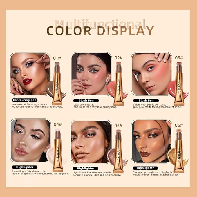 2 in 1 Multifunctional Makeup Pen, Contour Blush Highlighter, Pearl Fine Shine, Matte Natural Brighten Face Makeup (5, 1)